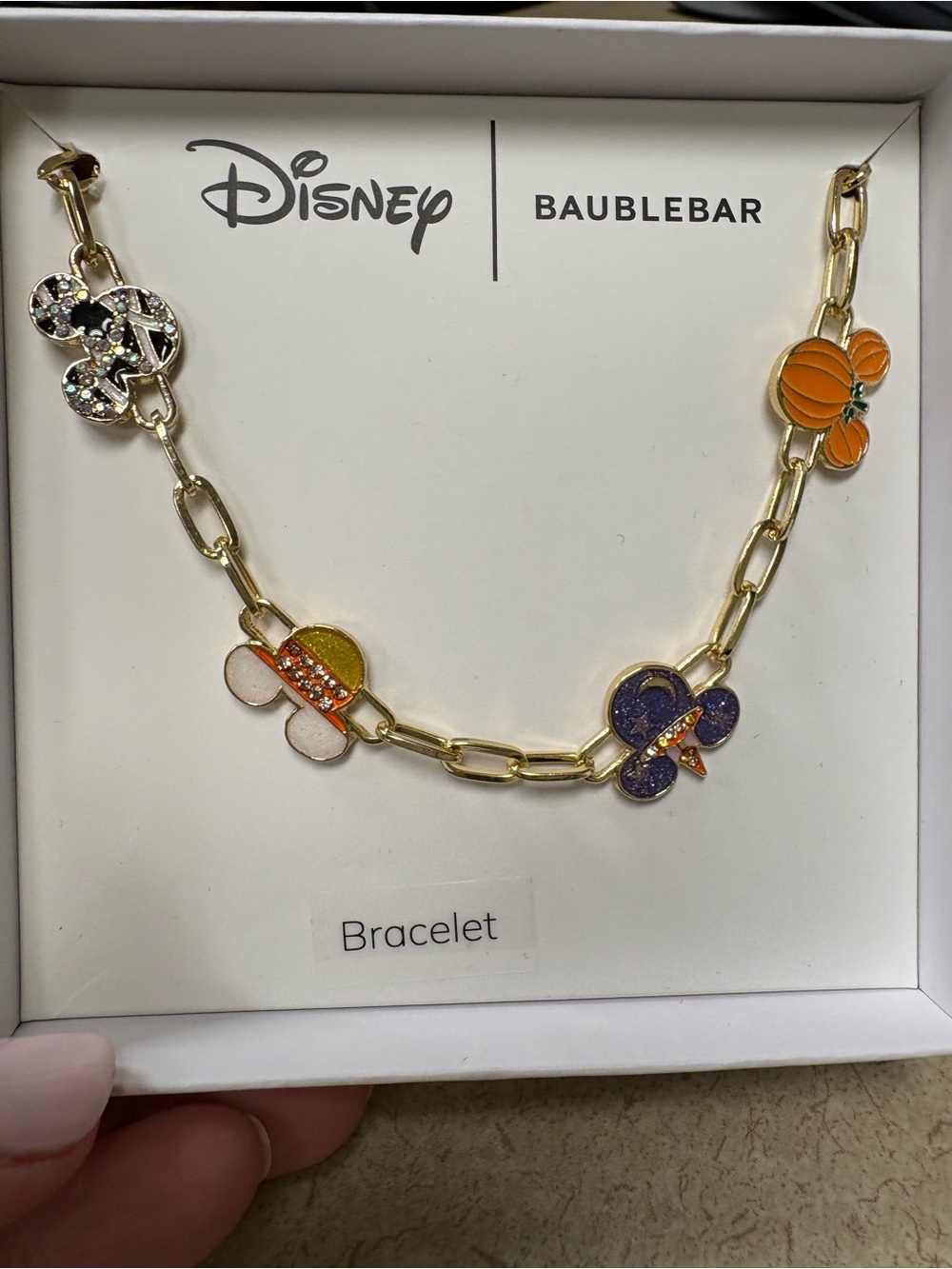 BaubleBar Disney Gold Chain Bracelet with Orange, Purple & Yellow Enamel Charms